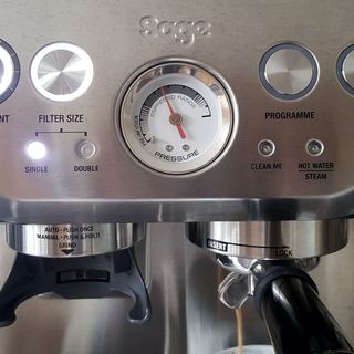 A close up of the Sage Barista Express coffee machine