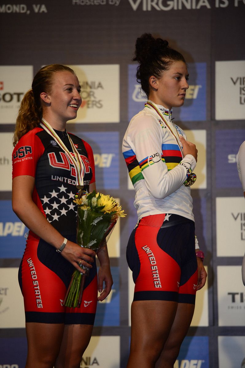 Emma White and Chloe Dygert (USA) on the podium