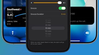 Three iPhones on a blue background showing iOS 26 features