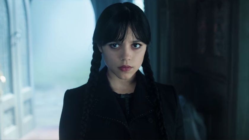 Jenna Ortega as Wednesday staring. 