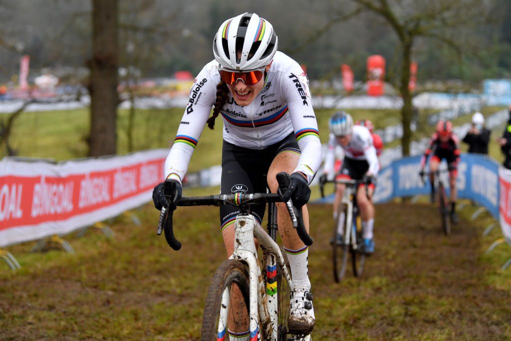 HOOGERHEIDE NETHERLANDS JANUARY 23 Lucinda Brand of The Netherland and Team Baloise Trek Lions competes during the 32nd GP Adrie Van der Poel Hoogerheide UCI CycloCross Worldcup 2022 Womens Elite CXWorldCup on January 23 2022 in Hoogerheide Netherlands Photo by Luc ClaessenGetty Images