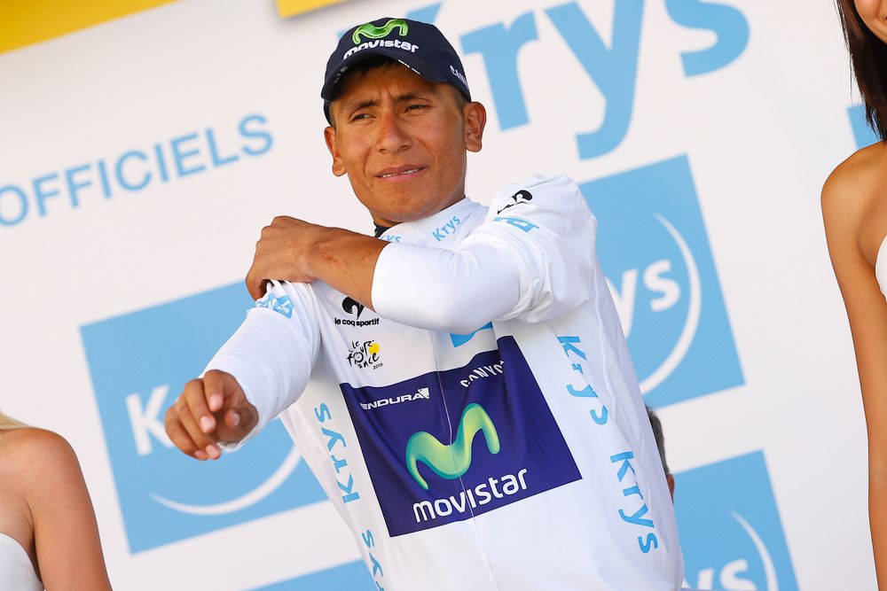 Nairo Quintana in the jersey for the Tour's best young rider.