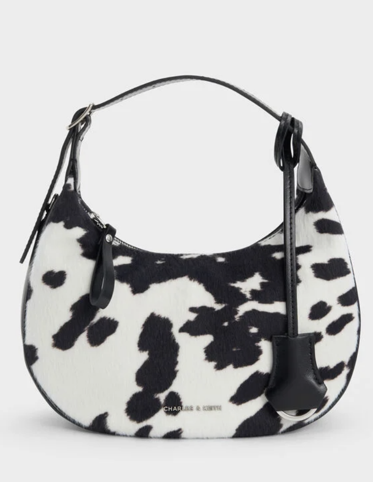 Charles &amp;amp; Keith, Vega Furry Cow-Print Hobo Bag