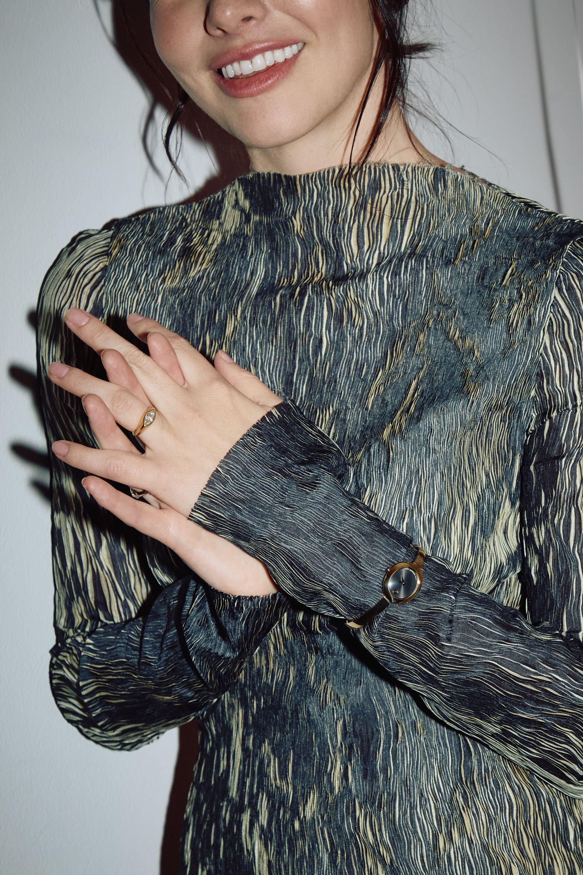 Kat Collings wearing a Movado watch at Who What Wear's 20th anniversary party.
