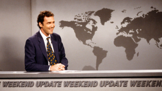 SATURDAY NIGHT LIVE -- Episode 17 -- Pictured: Norm MacDonald during the 'Weekend Update' skit on April 12, 1997 -- (Photo by: Mary Ellen Matthews/NBCU Photo Bank/NBCUniversal via Getty Images via Getty Images)