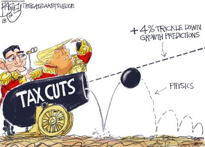 Political cartoon U.S. Trump Paul Ryan tax cuts economy trickle down Napoleon physics