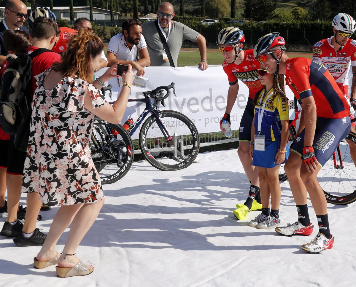 Bahrain-Merida riders pose for a photo