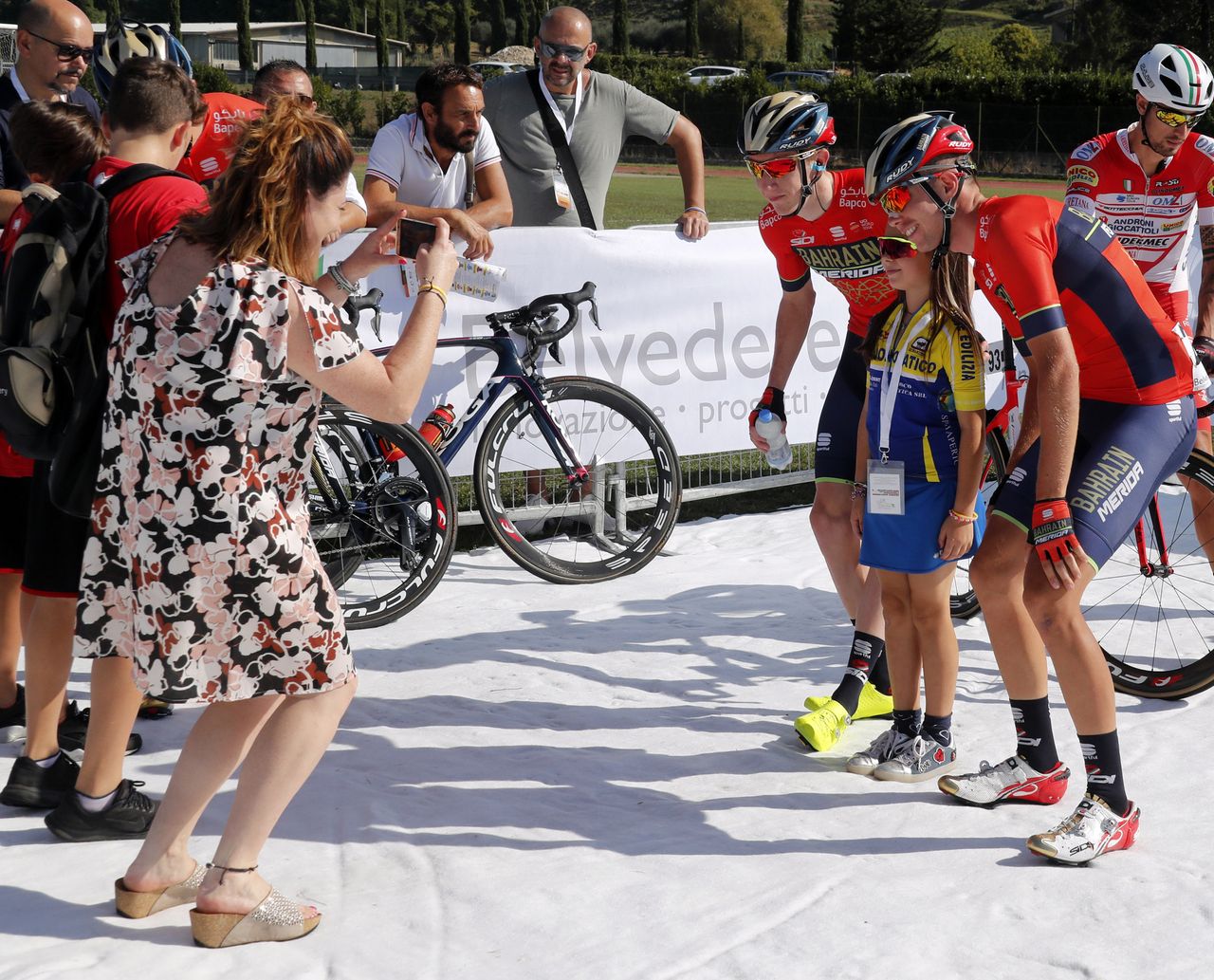 Bahrain-Merida riders pose for a photo
