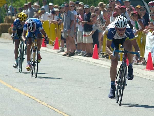 Sprinting away for victory at the national championships in 2002.