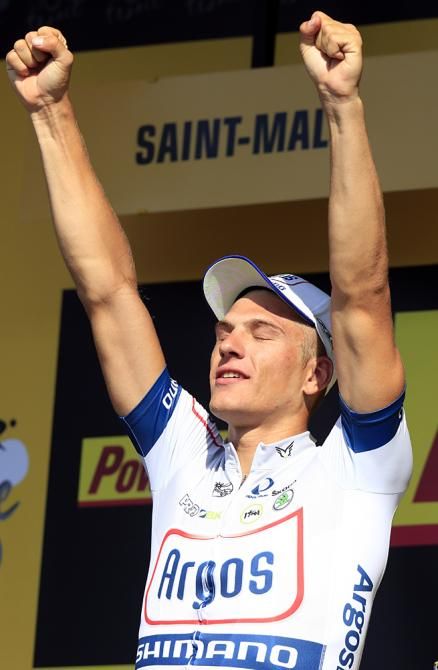 Marcel Kittell (Argos-Shimano) savours his podium time