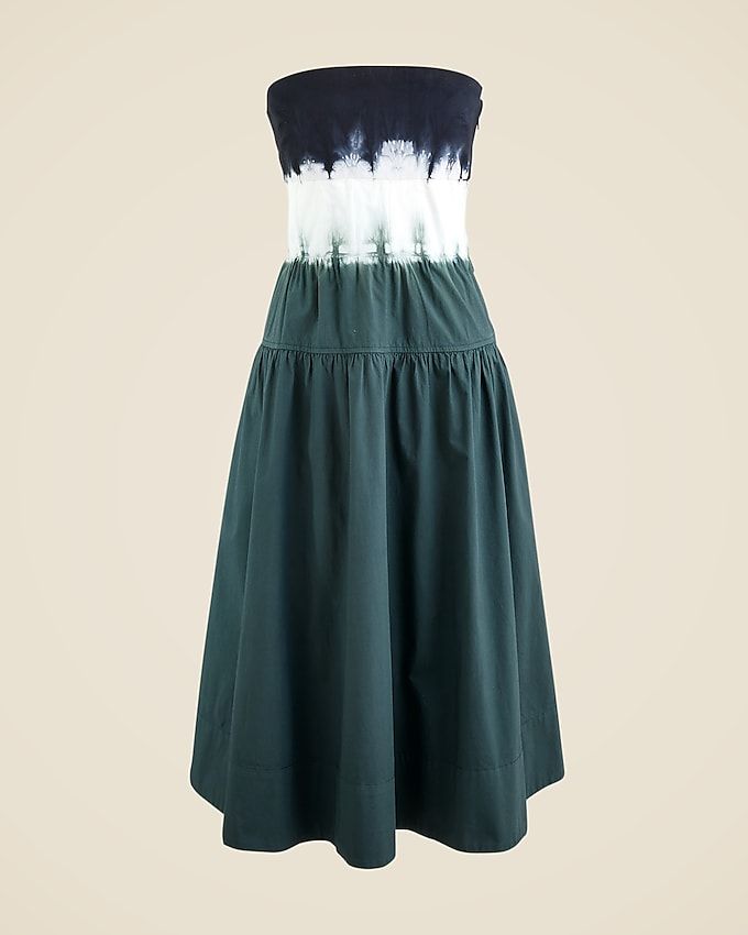 Strapless Corset-Waist Dress in Dip-Dyed Cotton-Blend Poplin