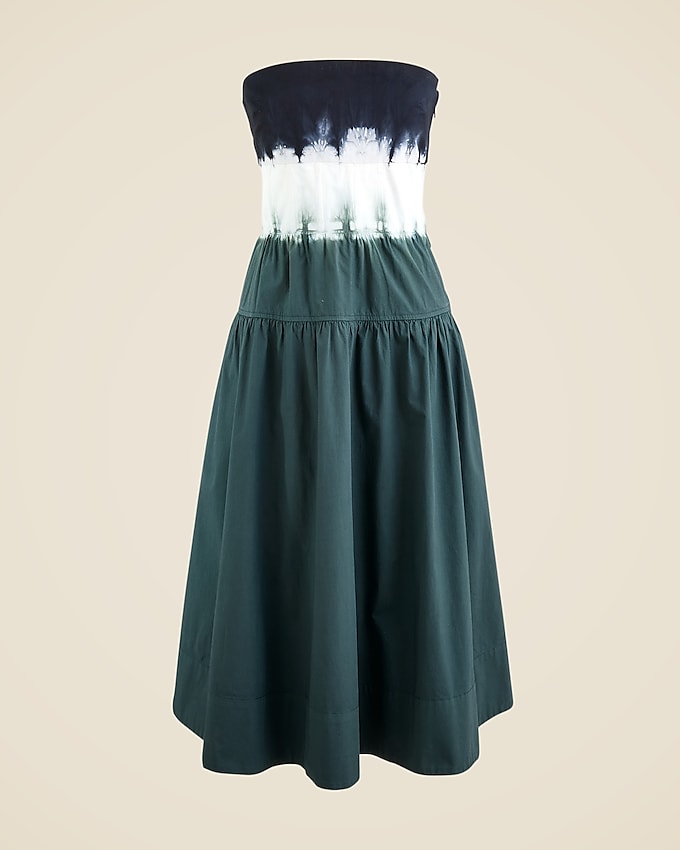 Strapless Corset-Waist Dress in Dip-Dyed Cotton-Blend Poplin