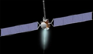 An artist's interpretation of NASA's Dawn spacecraft in flight.
