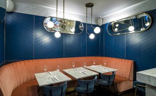 Dining booth at Clerkenwell Grind — London, UK