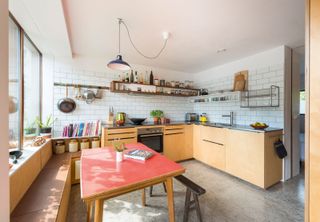 small kitchen with a built-in seating
