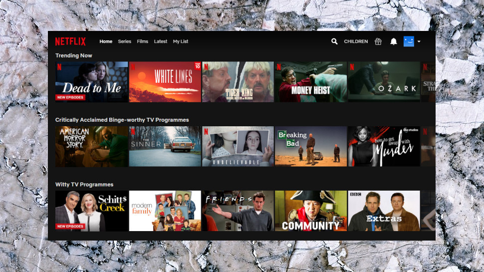 Netflix app open on a smart TV, with rows of titles