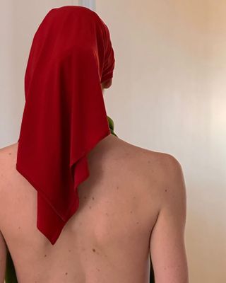 Red bandana from Magda Butrym's fall/winter 2024 collection.