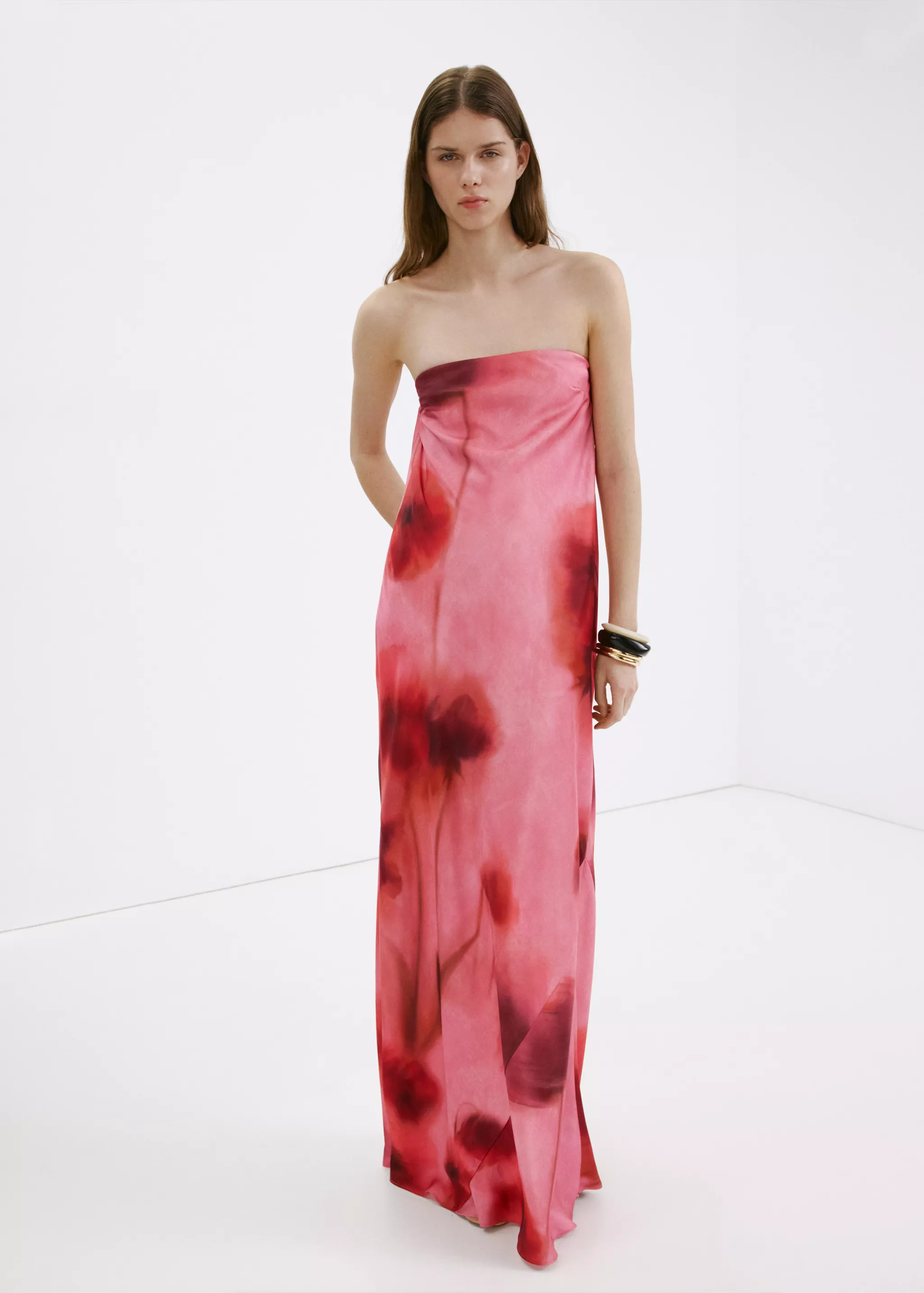 Strapless Floral Dress - Women | Mango United Kingdom
