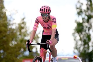 JACA SPAIN MAY 02 Kim Cadzow of New Zealand and Team EF EducationCannondale crosses the finish line during the 10th La Vuelta Femenina 2024 Stage 5 a 1139km stage from Huesca to Alto del Fuerte Rapitan Jaca 1103m UCIWWT on May 02 2024 in Jaca Spain Photo by Alex BroadwayGetty Images