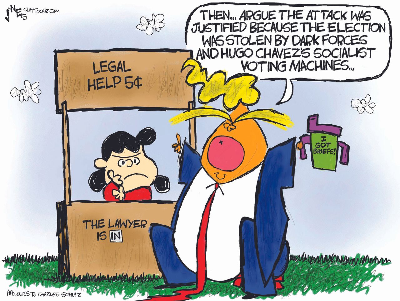 Political Cartoon U.S. Trump impeachment defense lucy peanuts