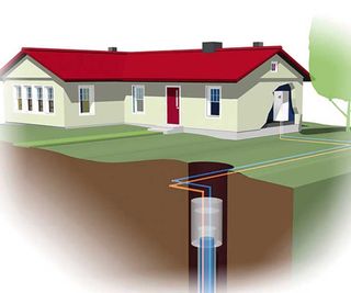 illustration of vertical borehole ground source heat pump