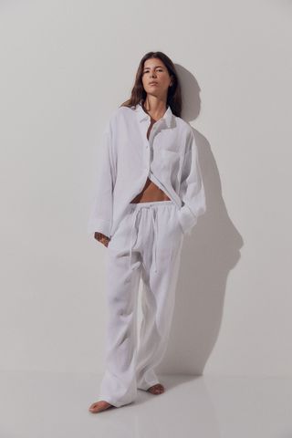 Linen-Blend Pull-On Pants