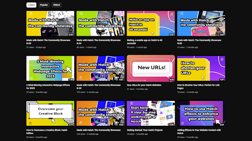 screenshot of Hatch support page list of videos