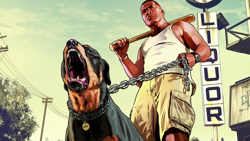 An image of Franklin and his dog Chop, from GTA 5.