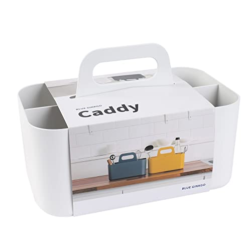 Blue Ginkgo Stackable Organizer Caddy &amp;ndash; Korean-Made Portable Tote for Bathroom, Office, Crafts, or School Supplies (rectangle, White)