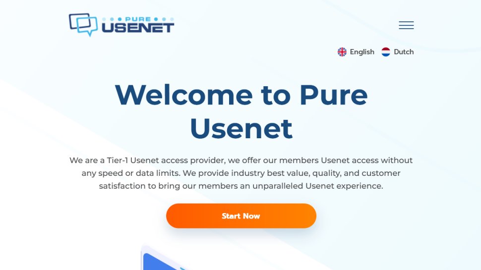 Pure Usenet website screenshot (August 2025).
