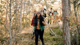 Group of friends hiking in the autumn