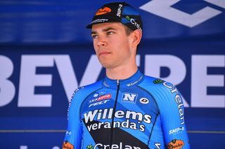 Wout van Aert on the stage 3 podium at the Belgium Tour