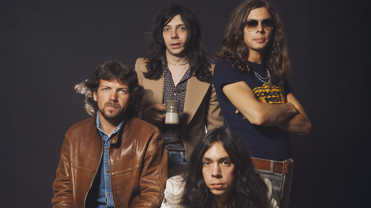 English progressive rock group Camel, London, July 1975. Left to right: bassist Doug Ferguson, keyboard player Peter Bardens (1944 - 2002), guitarist and singer, Andrew Latimer, and drummer Andy Ward. (Photo by Michael Putland/Getty Images)