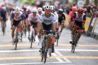 MATAR SPAIN MARCH 27 Arrival Peter Sagan of Slovakia and Team BORA Hansgrohe Celebration during the 100th Volta Ciclista a Catalunya 2021 Stage 6 a 1938km stage from Tarragona to Matar VoltaCatalunya100 on March 27 2021 in Matar Spain Photo by David RamosGetty Images