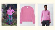 Rivkie Baum in a pink cashmere sweater