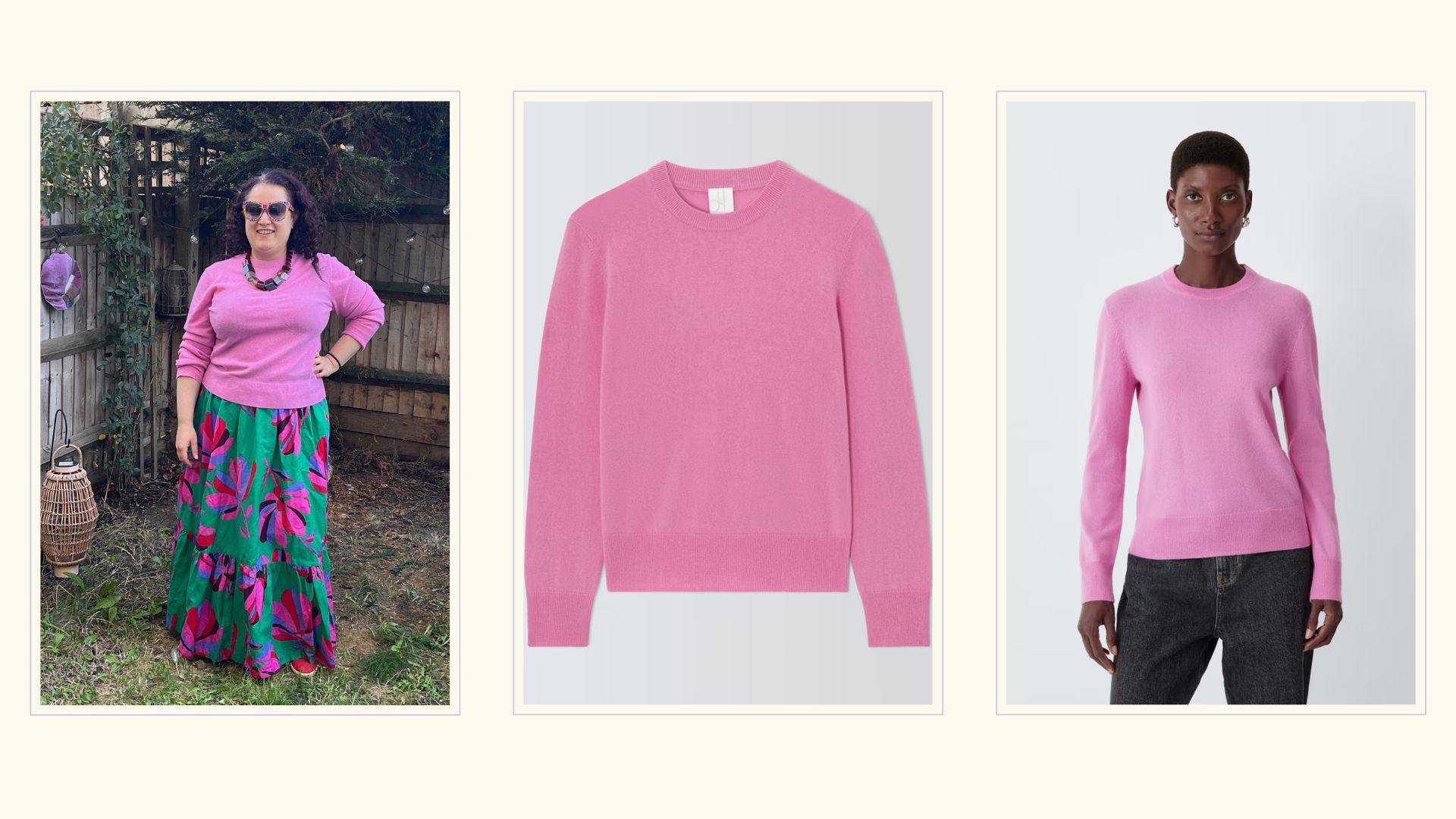 Rivkie Baum in a pink cashmere sweater