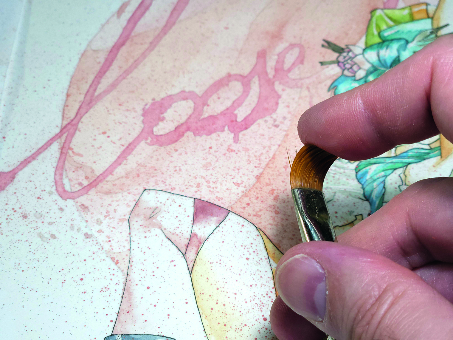 Watercolour geisha; bending the bristles of a paint brush