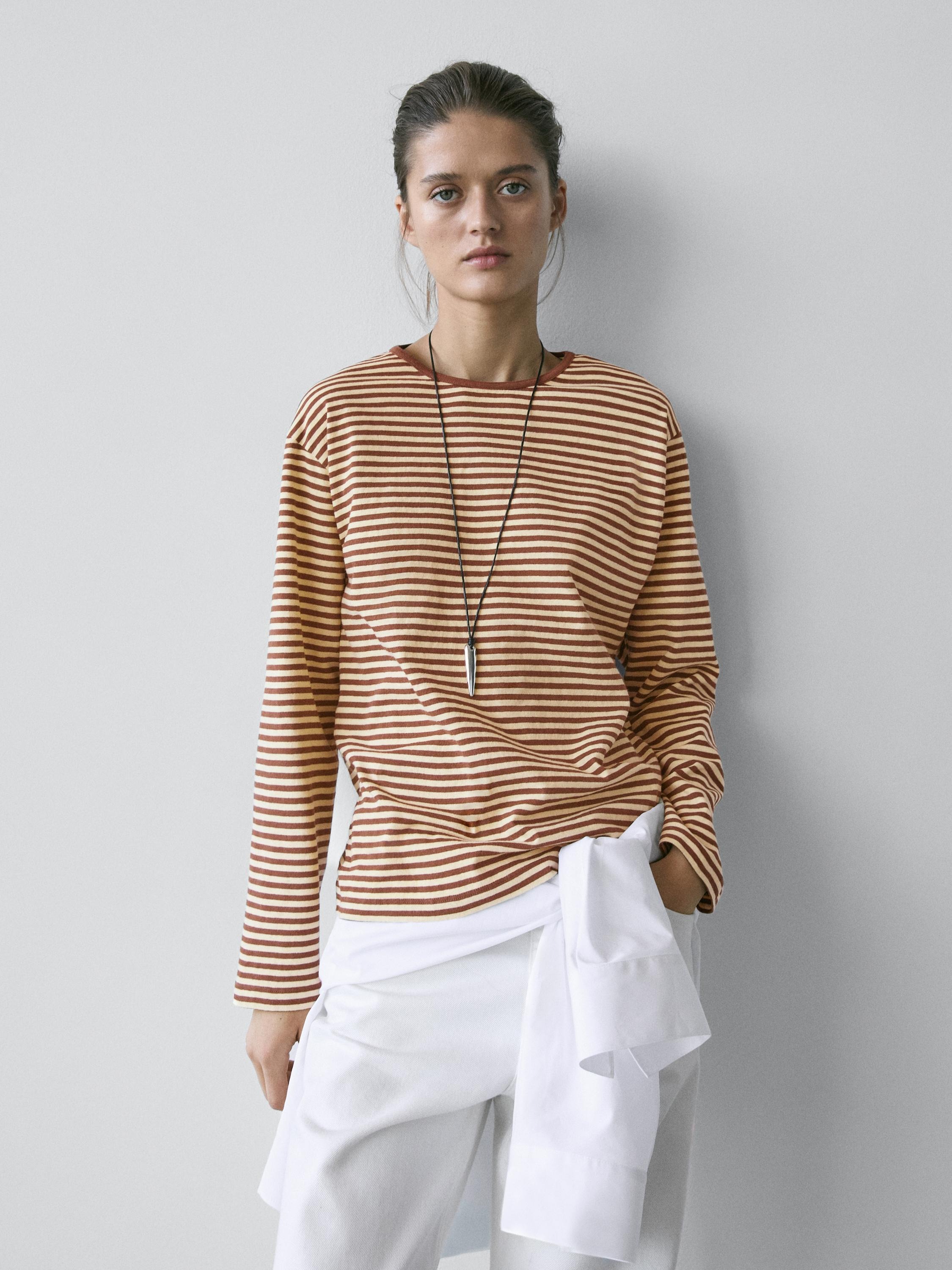 Striped Long Sleeve Cotton T-Shirt