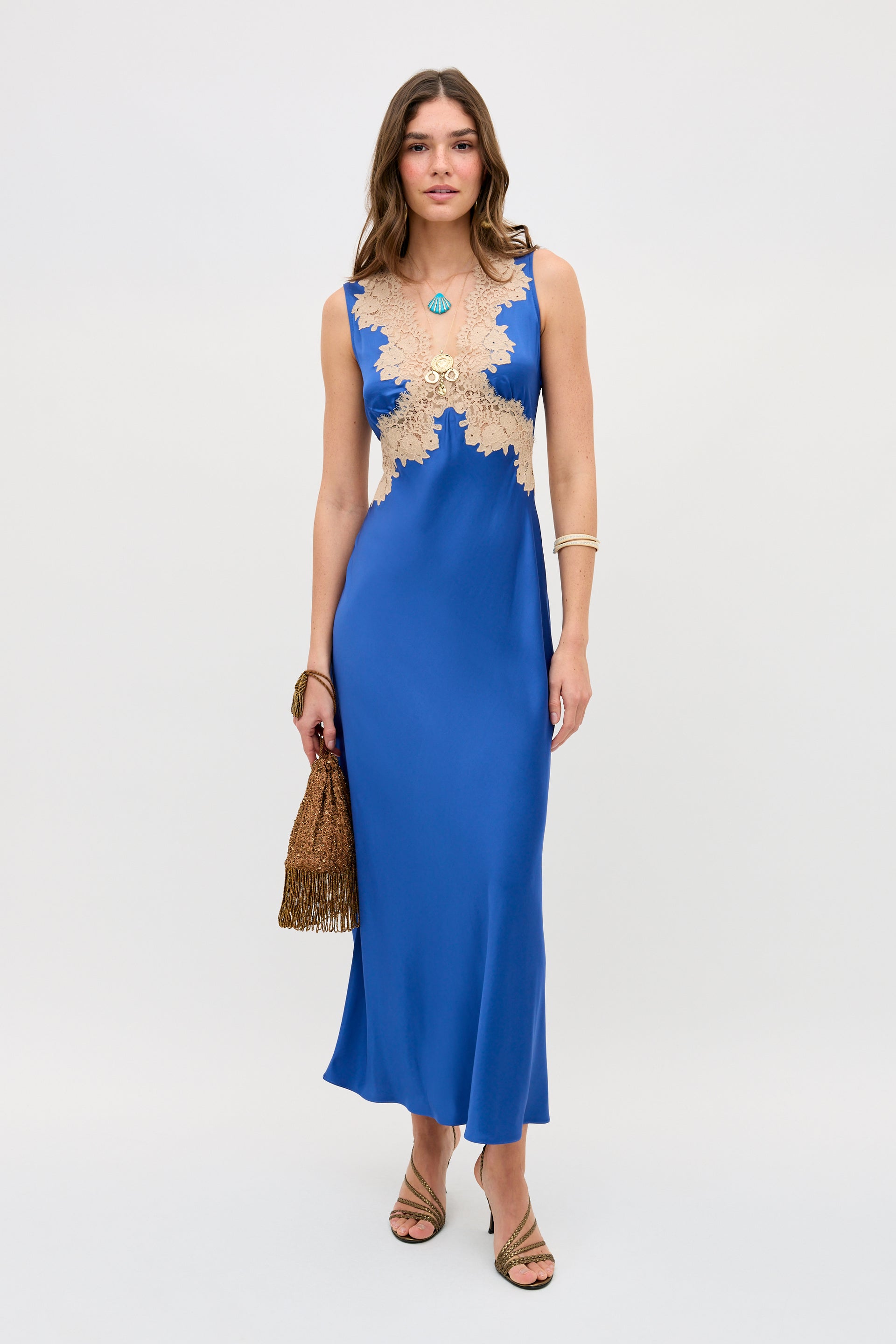 Lysandra Satin Midi Dress in Iris Blue