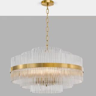 acrylic rod and matte brass ceiling chandelier light