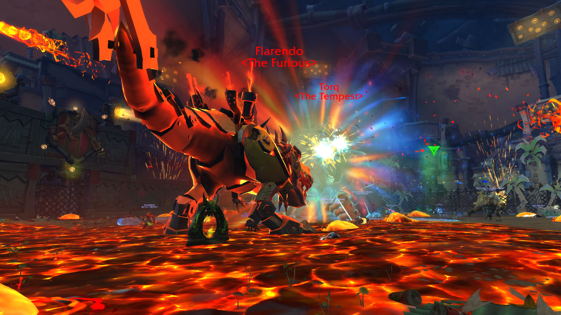In-game screenshot of two raid bosses fighting each other in World of Warcraft: The War Within