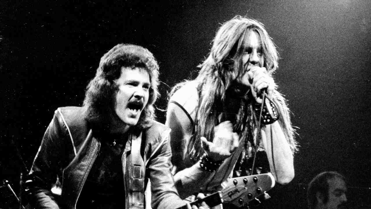 Saxon&amp;rsquo;s Biff Byford and Graham Oliver performing onstage in the early 1980s