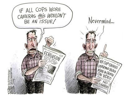 Editorial cartoon Ferguson body cameras Garner