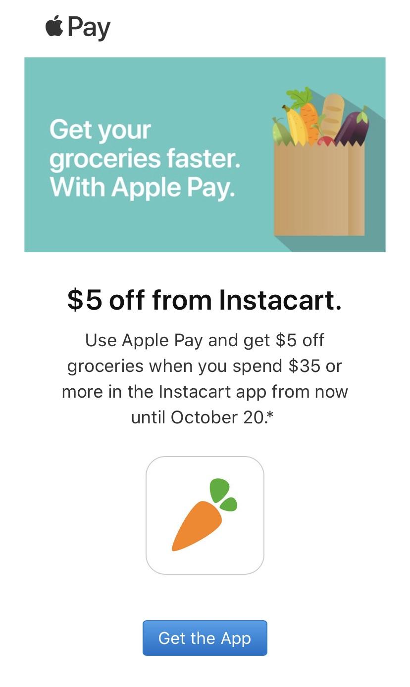5 off from Instacart with Apple Pay