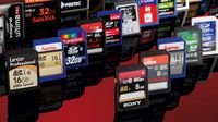 Rows of SD and CF memory cards