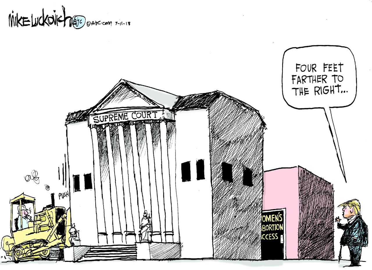 Political cartoon U.S. Supreme Court SCOTUS Brett Kavanaugh Trump right conservative women’s rights