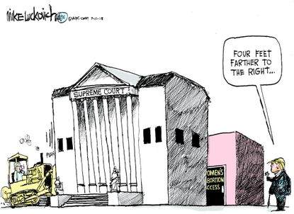 Political cartoon U.S. Supreme Court SCOTUS Brett Kavanaugh Trump right conservative women’s rights