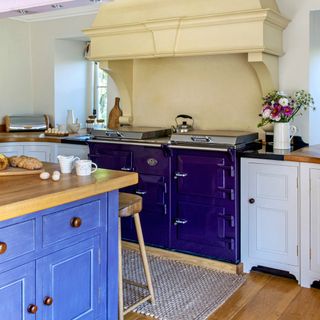 country kitchen with purple everhot range