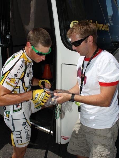 Oakley front man Steve Blick hard at work in the team areas making sure all of his riders have what they need.