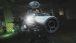Escape from Tarkov soldier aiming gun silencer at camera